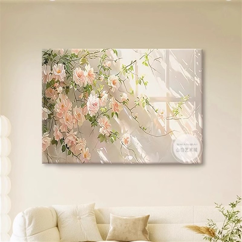 奶油风蔷薇花纯手绘油画餐厅客厅装饰画房间摆画卧室床头玄关挂画图片