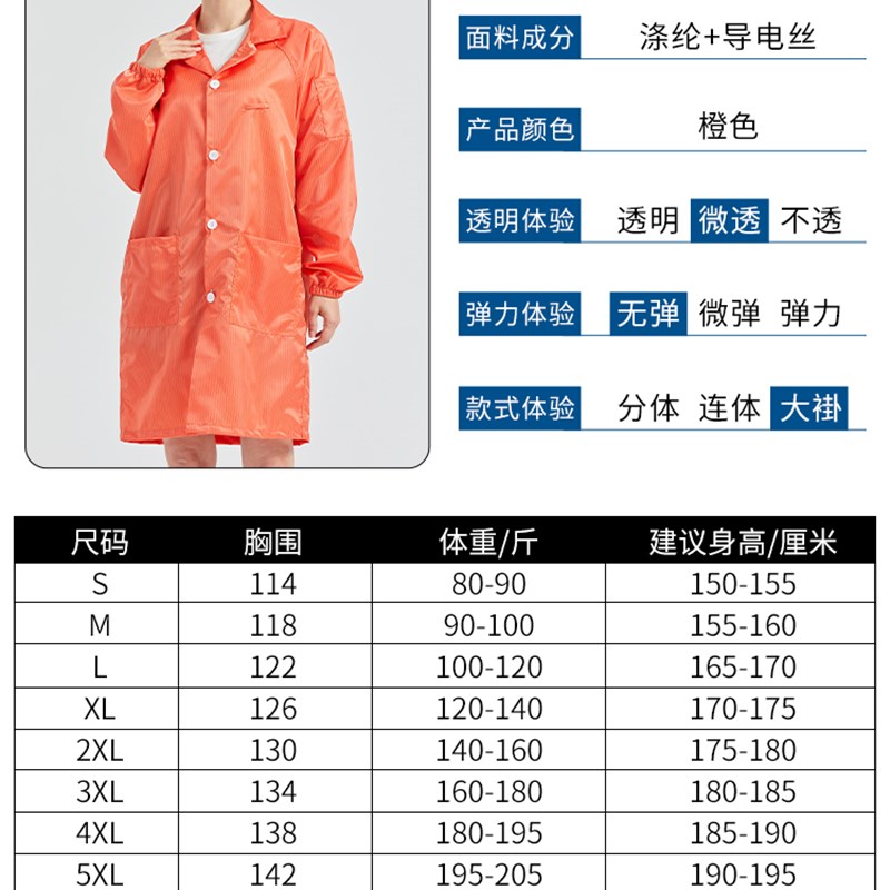 橙色无尘服连体防护服防静电大褂工作服橘色防尘服洁净车间无尘衣