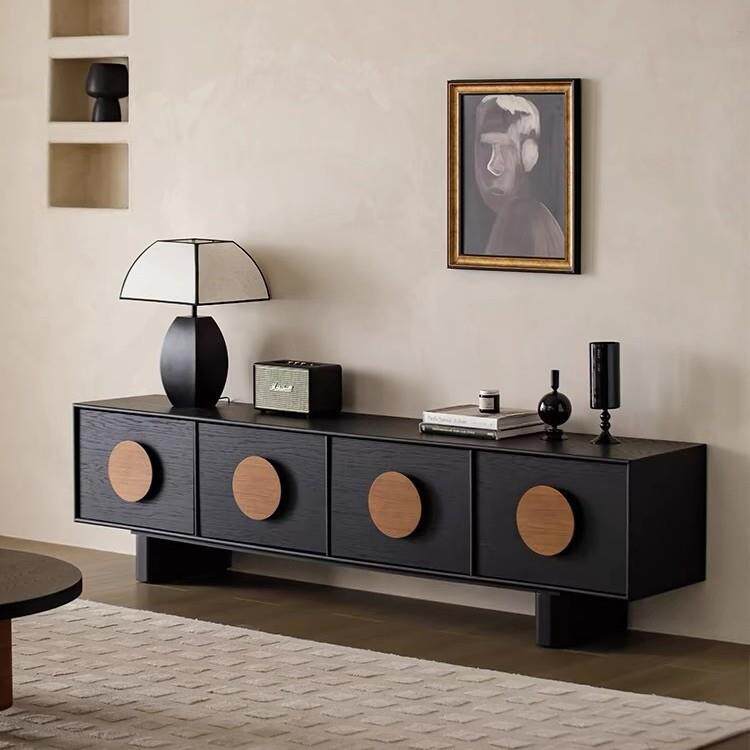 北欧实木复古电视柜中古法式现代简约客厅小户型落地款黑色地柜