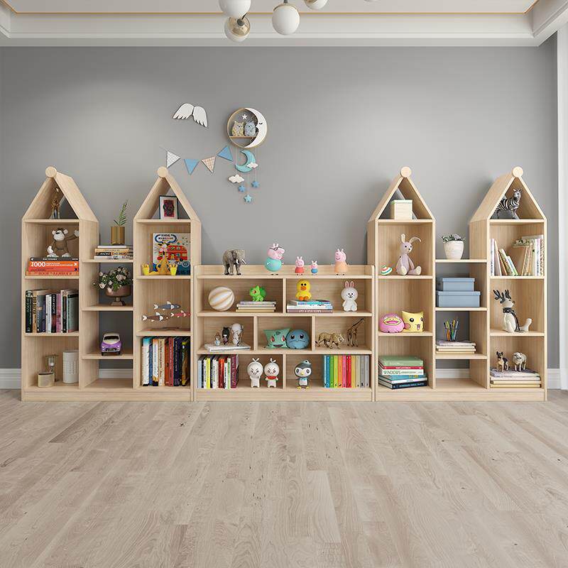 9W儿童书架实木收纳柜绘本架城堡书柜置物宝宝收纳架组合幼儿绘本