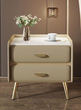 轻奢床头柜简约现代全实木岩板床边柜卧室整装储物柜高级感收纳柜