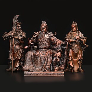 铜关公摆件家用办公室桌面供养工艺品摆放黄铜关公关平周仓一套