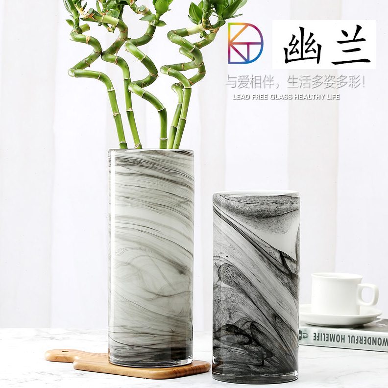 水墨餐桌客厅家居花瓶样板房软装饰品玻璃插花瓶纹理