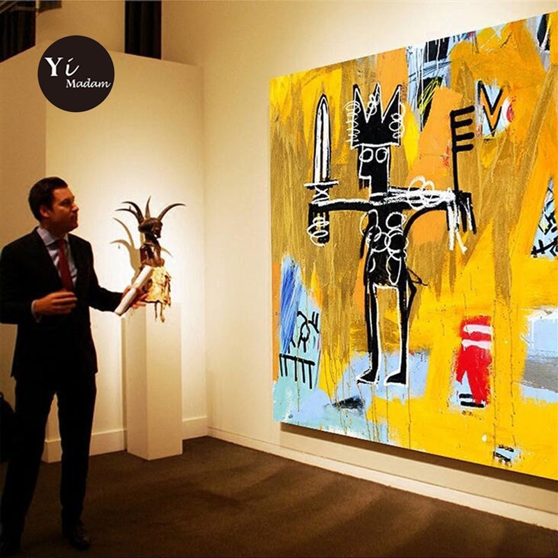 巴斯奎特工业风艺术挂画潮流涂鸦装饰画大幅工作室无框画Basquiat