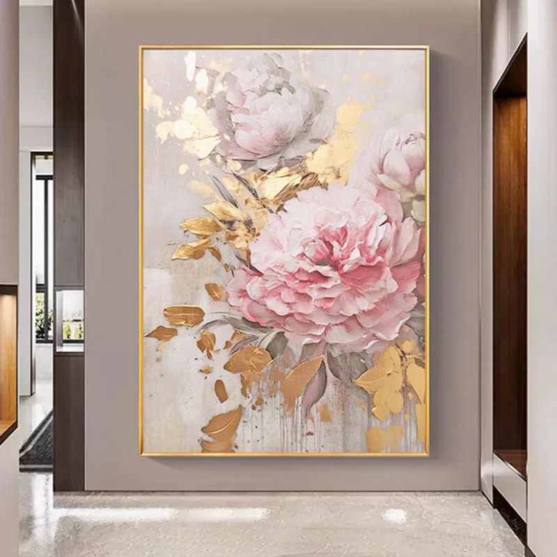 手绘牡丹油画新中式客厅装饰画 富贵花开壁画手绘艺术 可定制尺寸图片