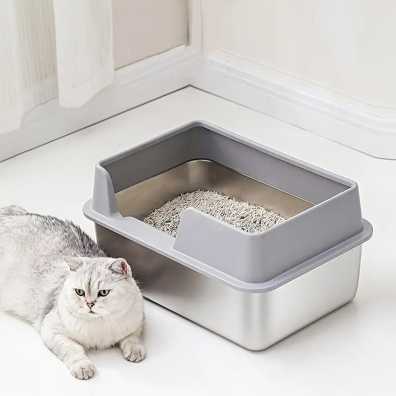 不锈钢猫砂盆围挡k盖子围栏挡板加高围档猫沙盆加深金属特大猫厕