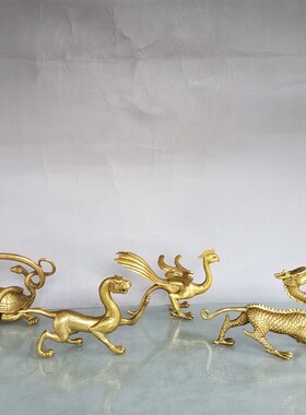 纯铜四大神兽青龙白虎朱雀玄武四方位铜制摆件家居动物办公室装饰