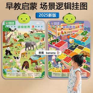 2025新版 早教启蒙场景逻辑挂图6岁儿童认知发声书可爱风学习卡片
