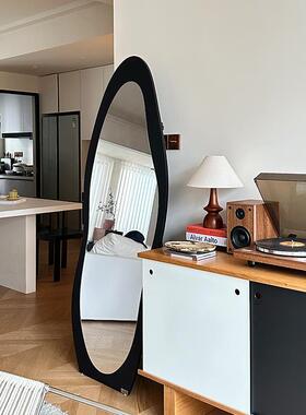 0J全身落地镜子服装店显瘦试衣镜黑色异形波浪火焰穿衣镜挂墙