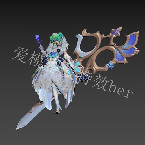 LOL英雄联盟格温至臻水晶玫瑰3d模型格式3dmax fbx obj网盘自动发