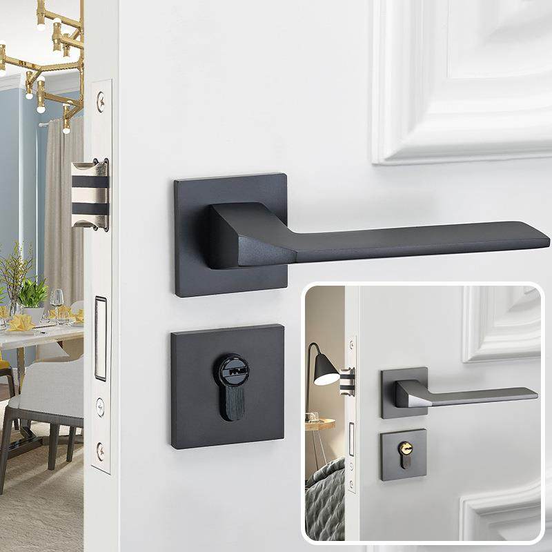 轻奢分体室内家用通用型黑灰色卧室静音把手室内木门房门锁