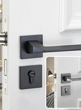 轻奢分体室内家用通用型黑灰色卧室静音把手室内木门房门锁