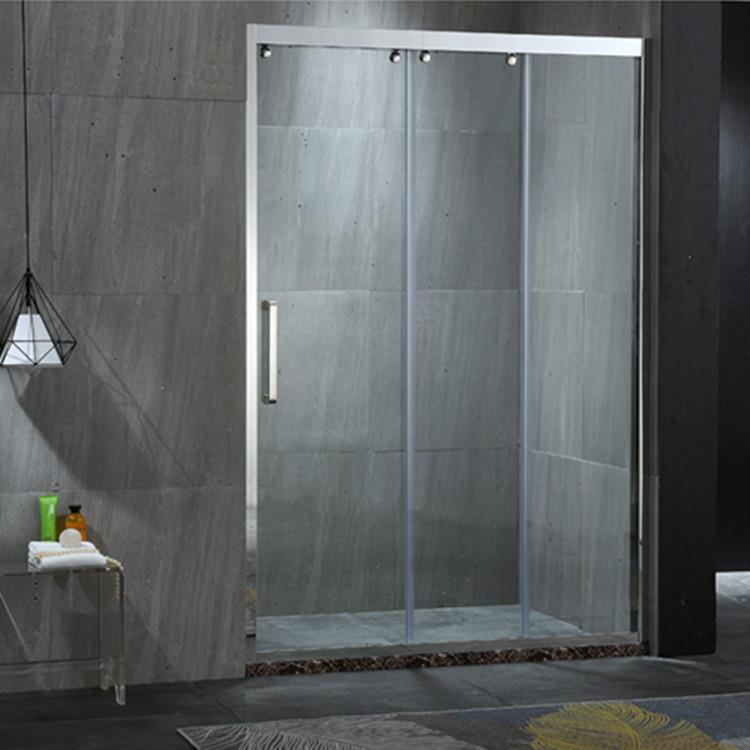 直销304不锈钢淋浴门、卫生间一字型钢化玻璃三联动移门D56