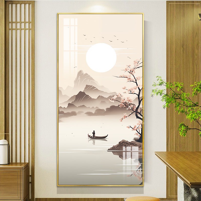 轻奢奶油风装饰画玄关背景墙抽象风景挂画高档酒店楼梯间创意壁画图片