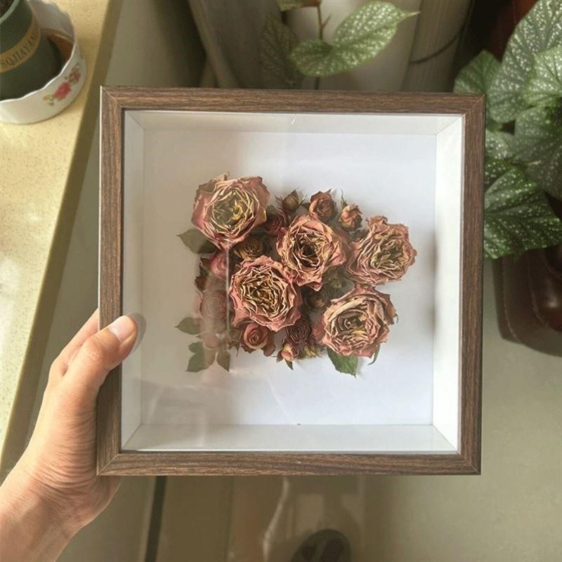 干 乾燥花玫瑰花保存diy材料装饰实木相框立体中空手工高级感摆台