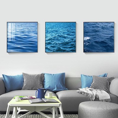 正方形水波纹大海面蓝色海水装饰画客餐厅办公室墙画卧室床头挂画
