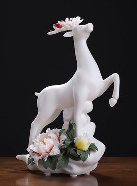 素茗陶瓷鹿摆件新中式家居客厅博古架电视柜酒柜玄关装饰乔迁送礼