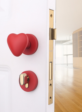 依佰利美式球形锁红色爱心门把手通用型卧室内金色轻奢静音房门锁