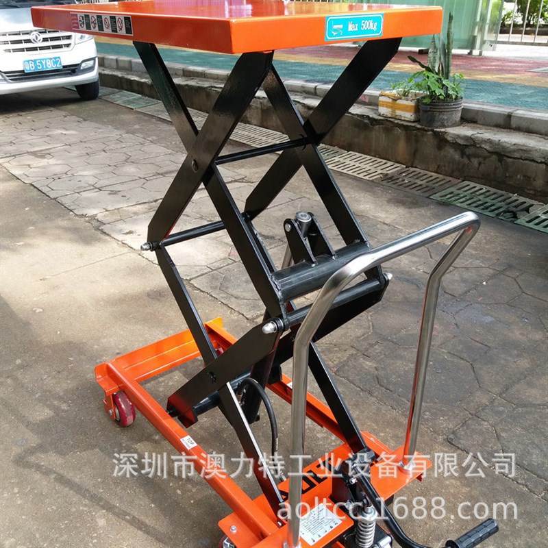 供应手动液压平台500kg 0.9m移动升高车物流手推平台车升降模具车