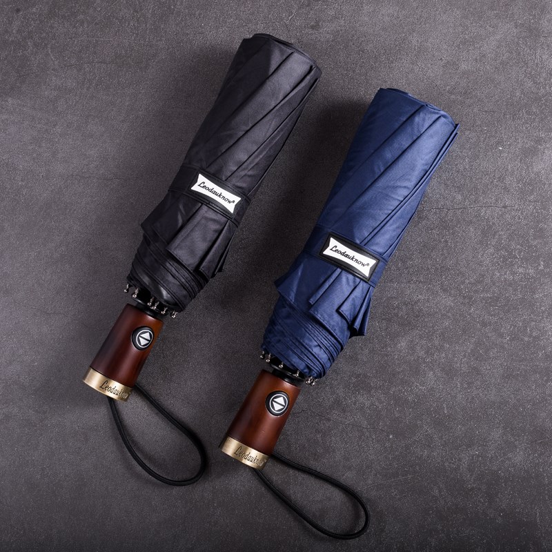 德国品质复古铜木柄10骨加固防风黑胶防晒遮阳两用晴雨伞男士