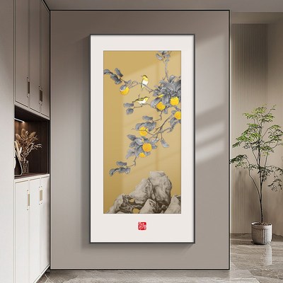 喜上眉梢挂画新中式玄关装饰画走廊尽头过道入户正对门新款寓意好
