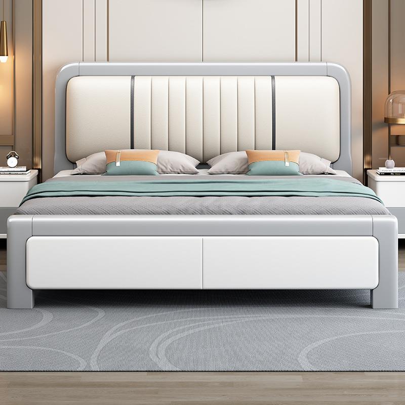 全实木床现代简约.米双人床主卧软靠轻奢床家用.米储物床白色