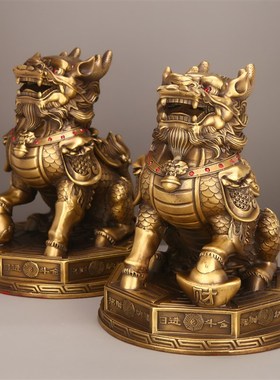纯黄铜八卦财富麒麟金属工艺品客厅玄礼品摆件