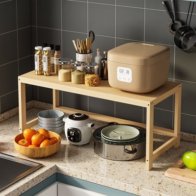 实木厨房置物架多层落地台面多功能收纳架橱柜灶台家用储物货架子