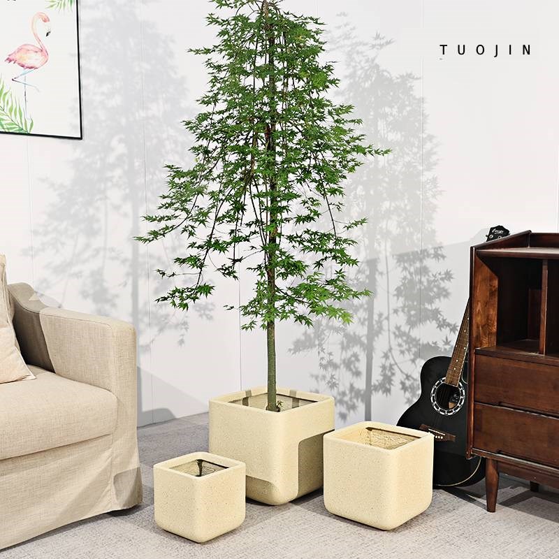 方形大口径镁泥花盆黄荆树绿植花盆落地客厅水泥花盆透气耐用高款