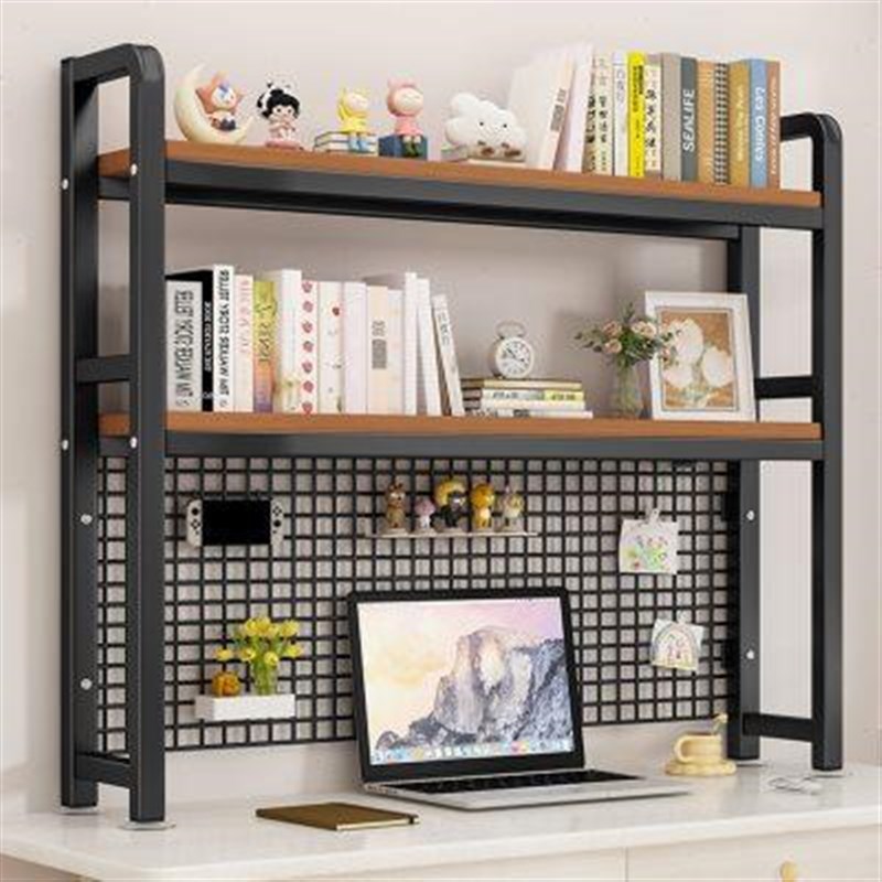8Y带网格书架收纳多层架子宿舍铁艺书桌上洞洞板学生电脑桌面置物