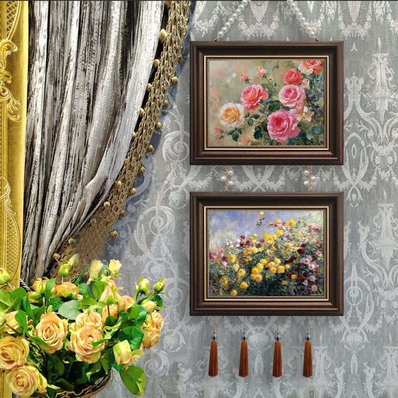 牡丹玫瑰花墙壁挂画客厅卧室沙发背景墙花卉装饰画欧式美式艺术画图片