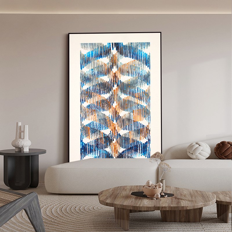 现代客厅装饰画高级感沙发后背景墙挂画晶瓷镶钻抽象色块艺术壁画图片