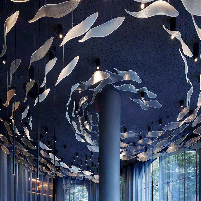 酒店大堂吊灯大型扭叶飘带定制灯具餐饮店商用售楼部沙盘水晶灯饰