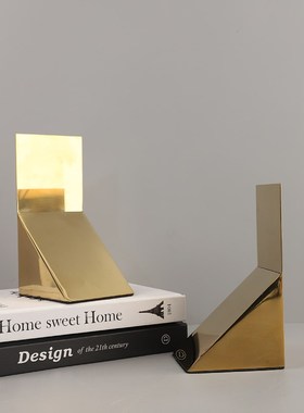 北欧创意抽象几何金属书档书立装饰摆件客厅书房电视柜家居装饰品