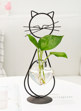 简约猫咪铁艺花器水培插花花瓶创意家居客厅餐厅桌装饰创意摆件