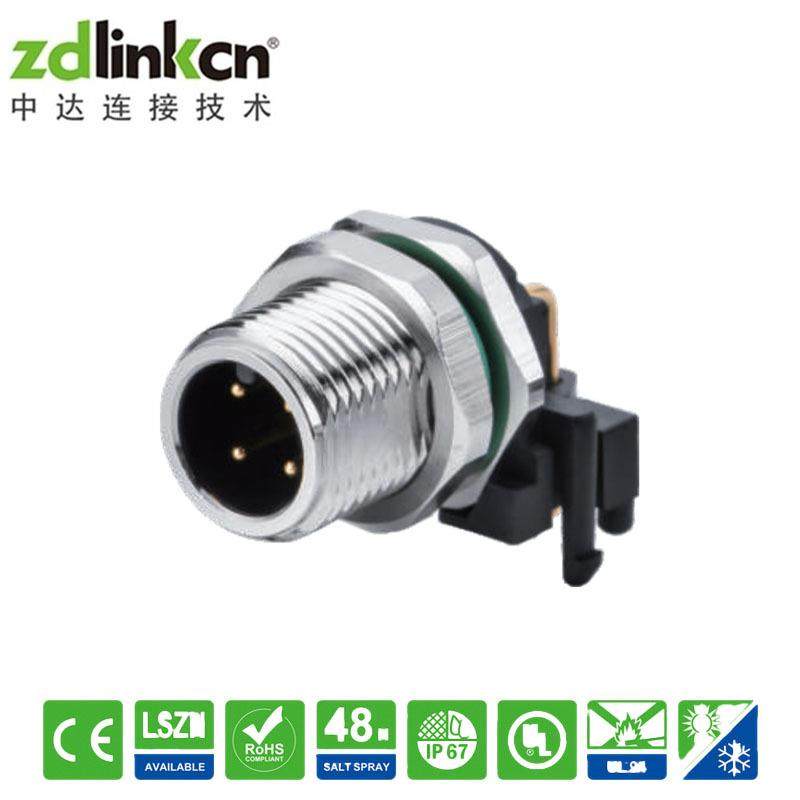 M12连接器航空插头厂家D-C0DE编码PCB板端安装工业级IP68防水连