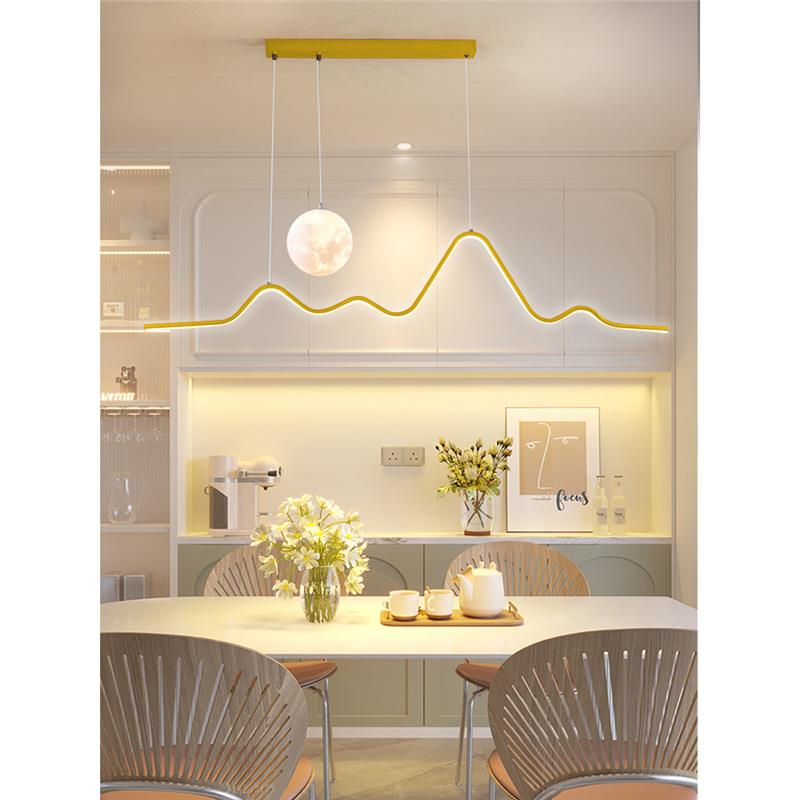 餐厅吊灯现代简约奶油风餐桌吧台灯创意艺术月球极简长条饭厅灯具