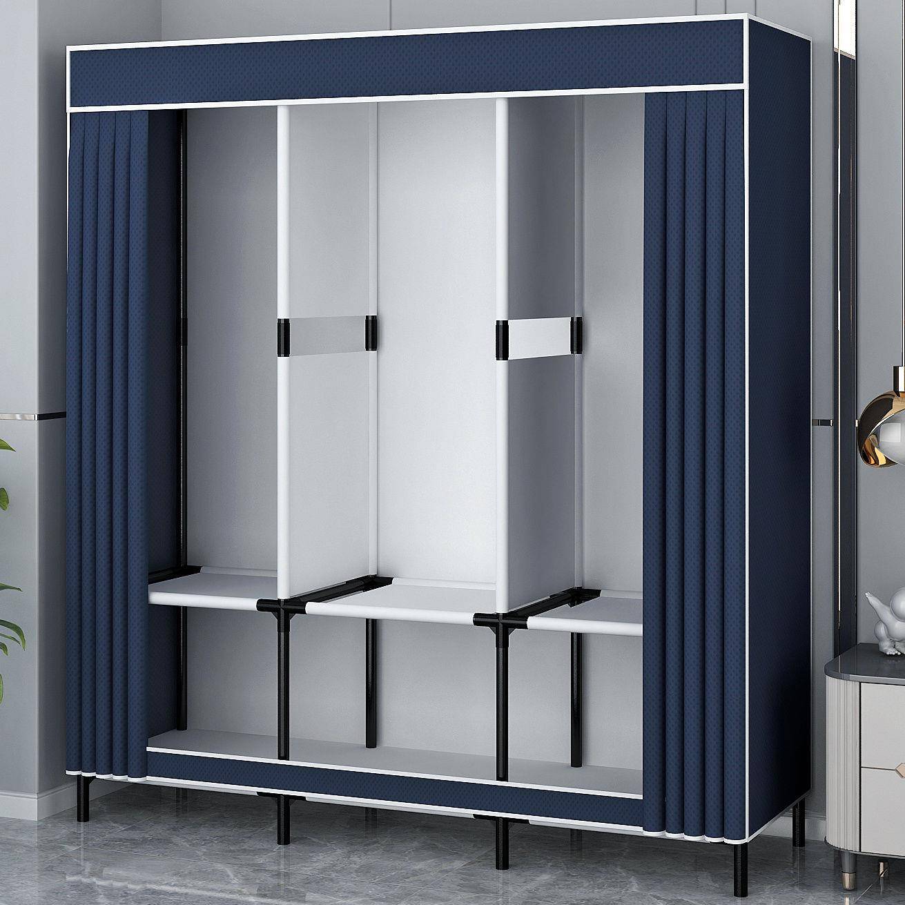 【折扣价】简易衣柜家用卧室钢管加粗加固组装布衣柜出租房加厚立