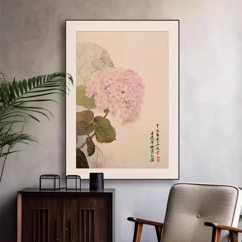 章以牡丹法式中国风客厅小众装饰画新中式大幅玄关奶油风挂画艺术图片