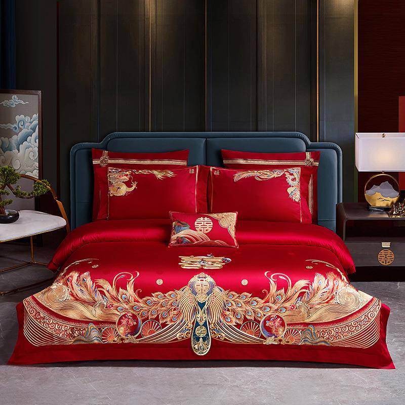 【折扣价】新款140S长绒棉贡缎提花被套新中式奢华精美刺绣四件套