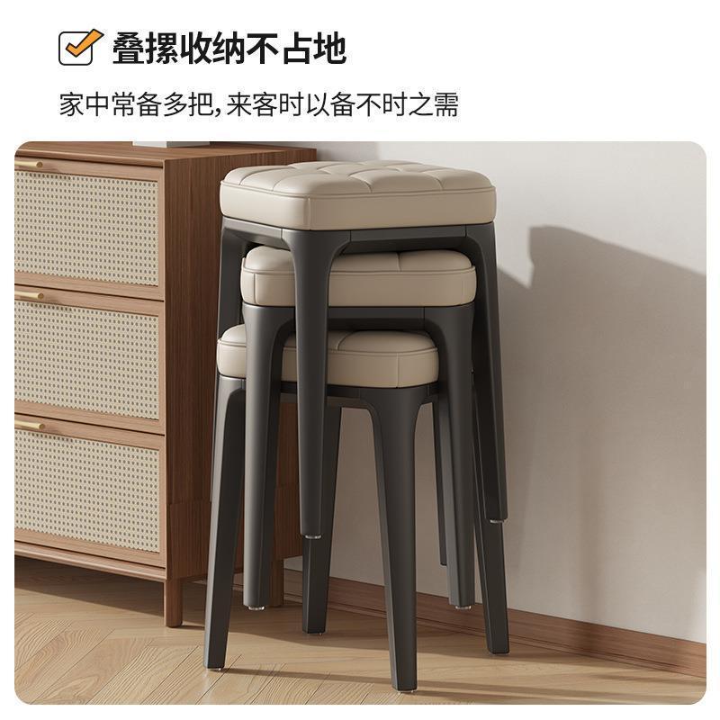 软包塑料凳子家用简约餐凳现代可叠放加厚餐椅备用方凳轻奢梳妆凳