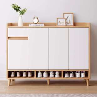 全实木鞋柜门口鞋柜家用一体靠墙大容量简易鞋架玄关入户木制鞋柜