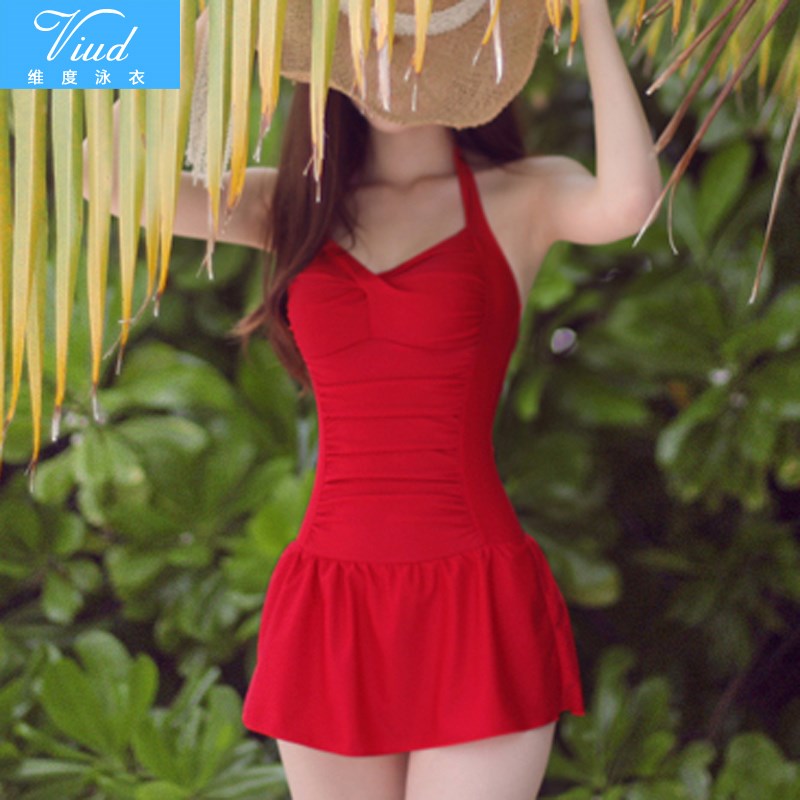 韩国泳装连体裙式平角泳裤泳衣显瘦遮肚泡温泉聚拢修身女士游泳衣