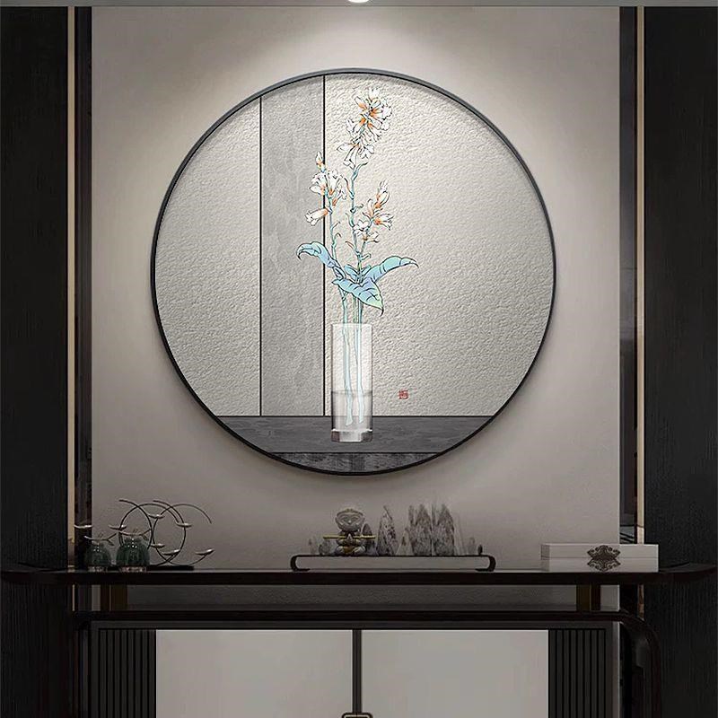 牡丹花圆形茶室装饰画花瓶艺术书房壁画新中式走廊尽头挂画国潮画图片