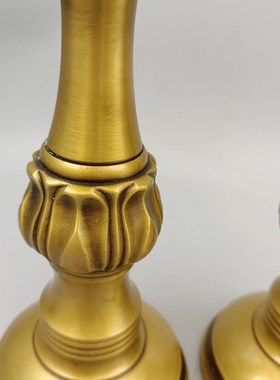 古玩铜器收藏铜摆件荷苞蜡台铜光面一对家居装饰桌面创意礼品