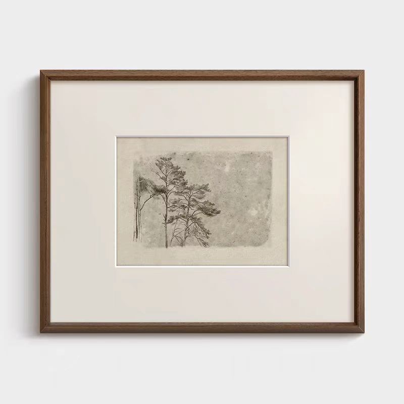 《墨植禅心》法式中古风黑白素描树木装饰画复古餐厅玄关卧室挂画图片
