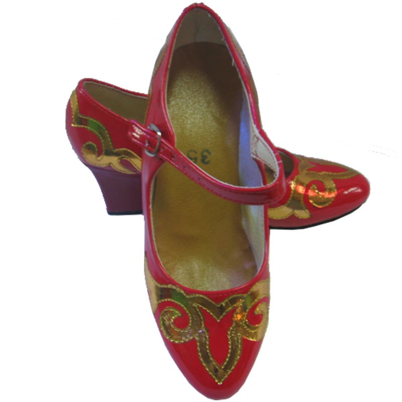 新疆舞蹈鞋子女红色舞蹈鞋民族舞蹈鞋中国舞鞋高中低跟单鞋红金银