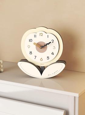 郁金香桌面摆件创意钟表摆放式客厅电视柜时钟摆台式家居饰品座钟