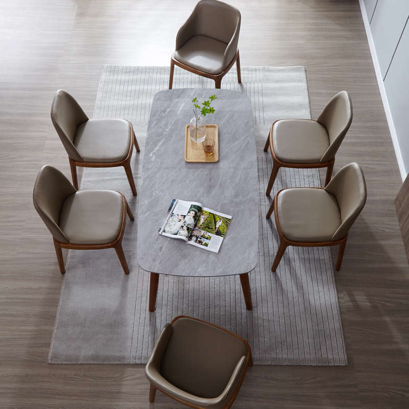 北欧实木餐桌椅组合 岩板极简小户型家用饭桌现代简约轻奢长方形