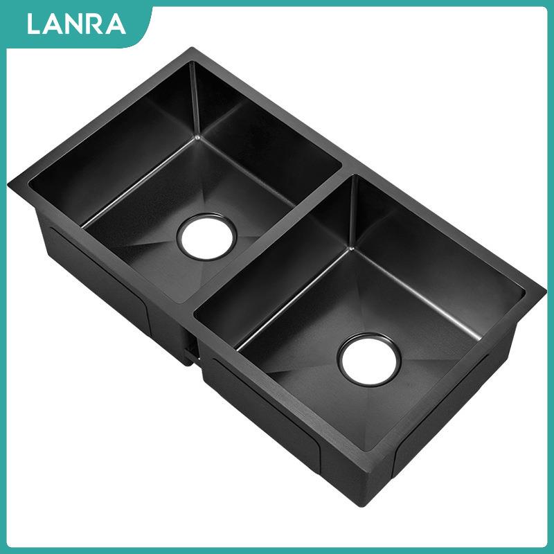 厂家直供SUS304不锈钢台下水槽厨房洗碗池双槽纳米黑金刚洗菜池子